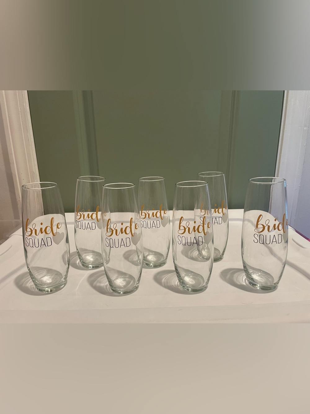 Bride Squad Stemless Champagne Flutes - Gold & Black Lettering (Set of 7)